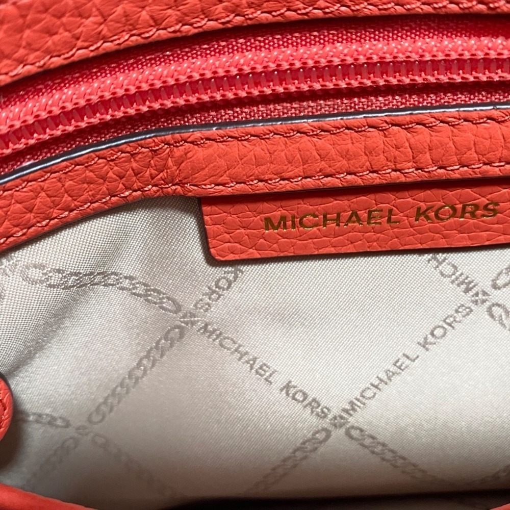 Michael Kors Tote Bedford Pebbled Leather Pocket, Womens Medium Coral-Red - Picture 4 of 9